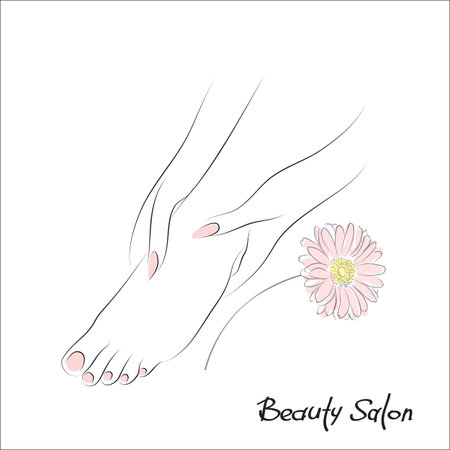 Pedicure banner with female feet and nails, pedicure, spa procedureのイラスト素材
