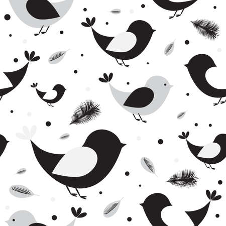 Seamless pattern with feathers and birds on a light backgroundのイラスト素材