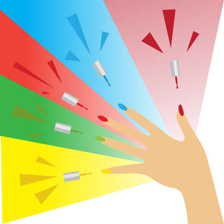 Nail polish design banner. Multi-colored nail polishのイラスト素材