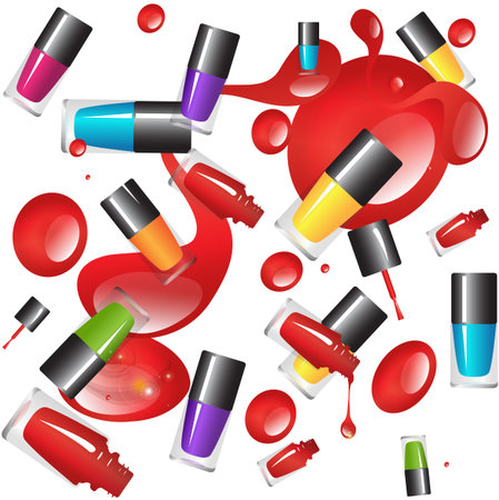 Cosmetics and fashion background  with  nail polish. Vector illustration.のイラスト素材