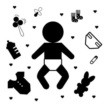 Baby`s accessories silhouettes collection isolated on whiteのイラスト素材