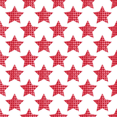 Seamless pattern of the five-pointed star composed of red heartsのイラスト素材