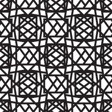 Abstract monochrome geometric pattern, seamless vector background. Simple black and white repeating texture. Modern graphic with lattice.のイラスト素材
