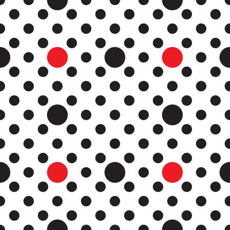 Abstract monochrome geometric pattern, seamless vector background. Simple black, red and white repeating texture. Modern contrast graphic with dots, circle, ball or point.のイラスト素材