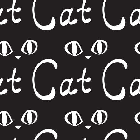 Pattern with cat. Seamless vector background with word CAT written by handのイラスト素材
