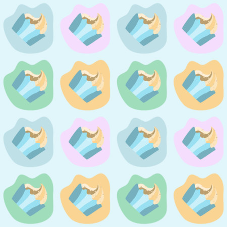 Seamless pattern with hand drawn cupcake, pastry, dessert. Vector background with pink and blue...