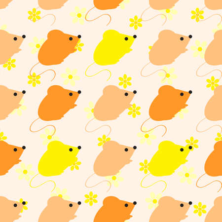 Bright colored seamless pattern with mouse. Vector background for children's clothing, fabrics, packaging, Internetのイラスト素材