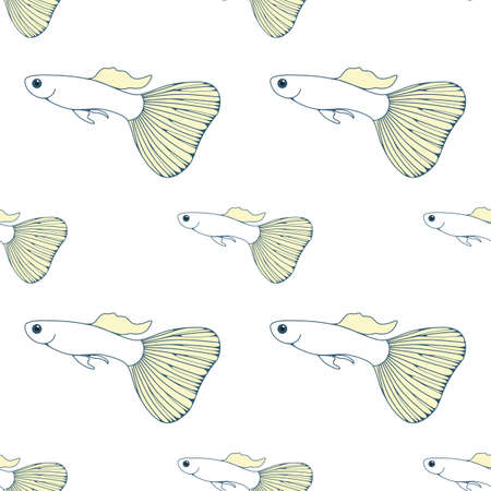 Blue Vector Seamless pattern with fish silhouettes. Endless backgroundのイラスト素材