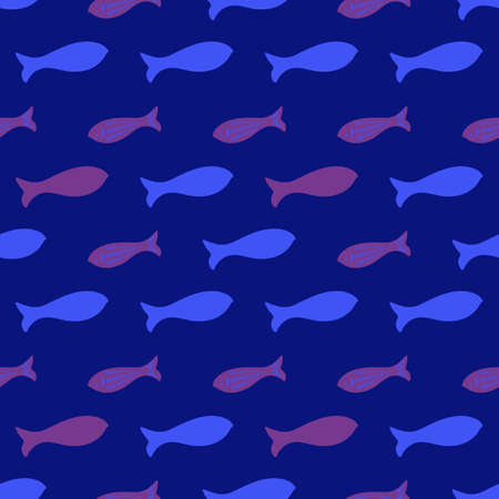 Blue Vector Seamless pattern with fish silhouettes. Endless backgroundのイラスト素材
