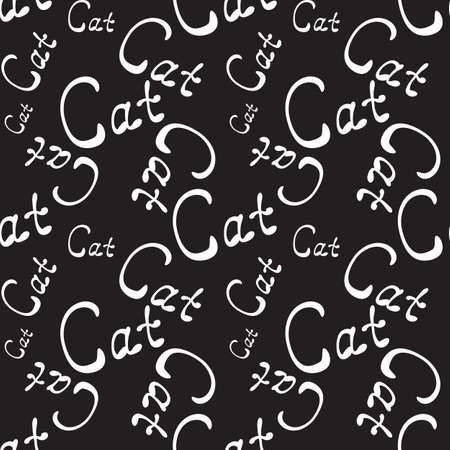 Seamless black vector background with word CAT written by handのイラスト素材