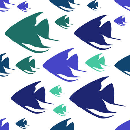 Blue Vector Seamless pattern with fish silhouettes. Endless backgroundのイラスト素材