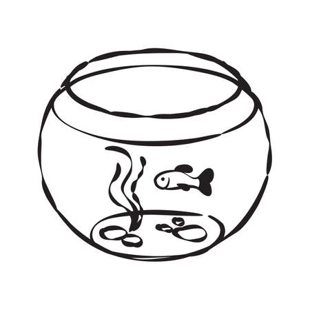 Fish bowl cartoon vector and illustration, hand drawn style, isolated on white background.のイラスト素材