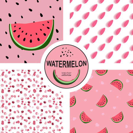 Cute seamless pattern collection with watermelons. Vector endless background collectionのイラスト素材