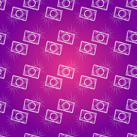 Seamless pattern with hand drawn vintage photo cameras. Doodle endless backgroundのイラスト素材