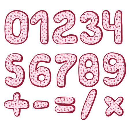Handwritten Numbers Vector Set. 0123456789 pink illustrationのイラスト素材