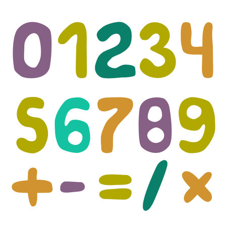 Handwritten Numbers Vector Set. 0123456789 colorful illustration