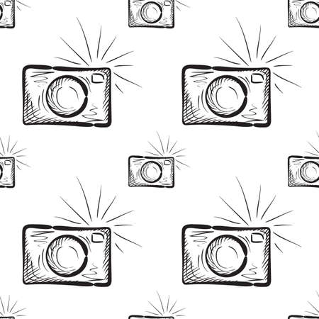 Photo camera vector endless background engraving styleのイラスト素材