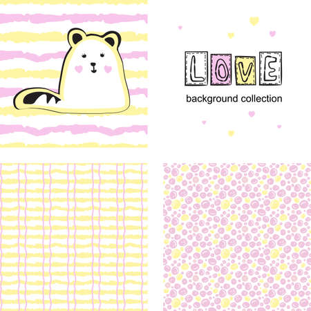 Cute cat on striped background for apparel or other uses. Hand drawn illustrationのイラスト素材