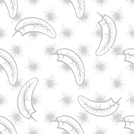 Hand Drawn Falling Feather Seamless Pattern. Delicate and airy background with down and feathersのイラスト素材