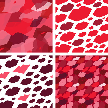 Set of seamless vector illustration with lips. Kissing background patternのイラスト素材