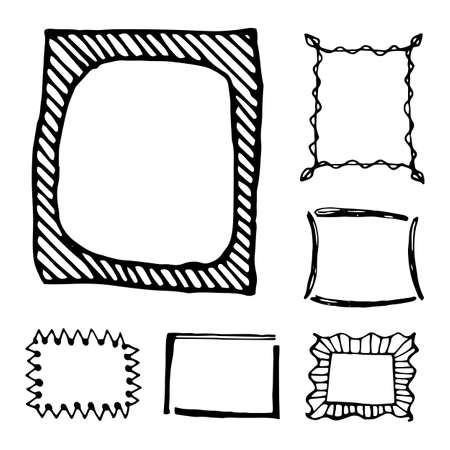 Hand drawn rectangle frames set. Cartoon vector square borders. Pencil effect shapes isolated.のイラスト素材