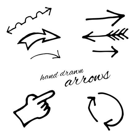 Doodle vector arrows set isolated. Hand drawn collection for designのイラスト素材