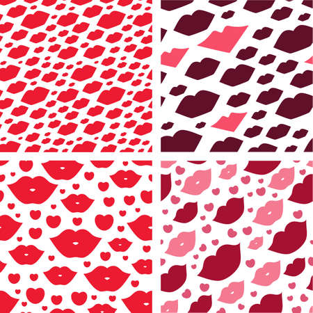 Set of seamless vector illustration with lips. Kissing background patternのイラスト素材