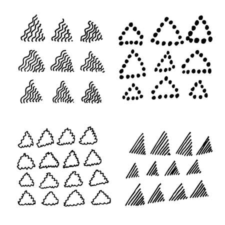 Collection of hand drawn triangles. Set of black and white geometric elementsのイラスト素材