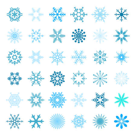 Set of snowflake icons isolated on white background for winter design and decorationのイラスト素材