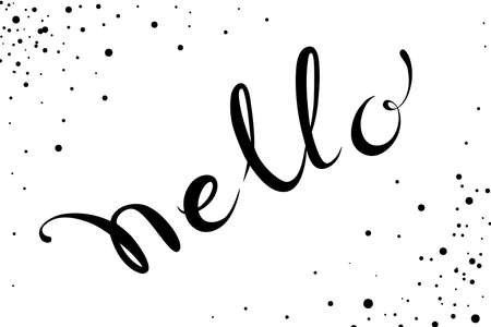Hello hand drawn lettering isolated on white background in grunge style. Black and white designのイラスト素材