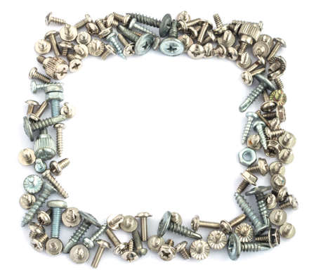 Round Frame Of New And Old Different Screws And Bolts Isolated On White Backgroundの写真素材