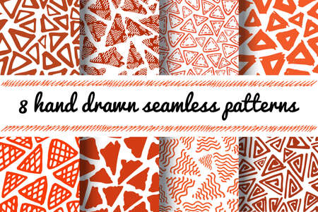 Hand Drawn Seamless Triangle Pattern In Retro Style. Terracotta Colors Delta Background Setのイラスト素材