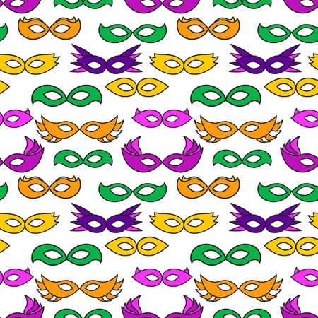 Seamless  Background with Mardi Gras Mask and Multicolored Confettiのイラスト素材