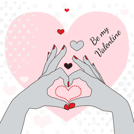 Be My Valentine  Greeting Card with Heart Made of Woman Handsのイラスト素材