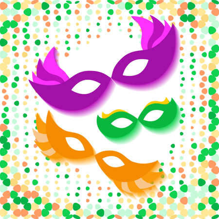 Background with Mardi Gras Mask and Multicolored Confettiのイラスト素材