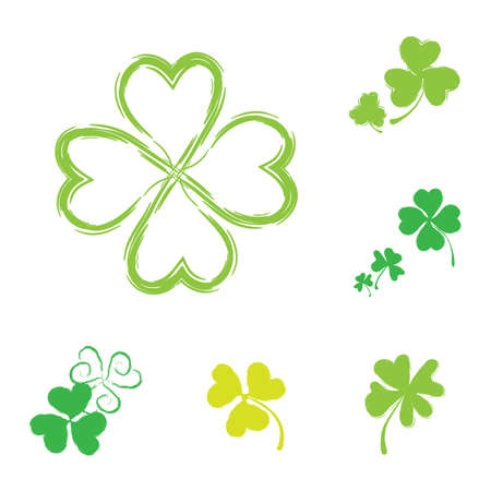 Set of Shamrock  Icons for St. Patrick Day. Green Trefoil Illustration Isolated on White Backgroundのイラスト素材