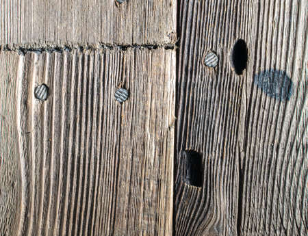 Dark Old Wood Texture with Nail Heads. Closeup Photo of Timber Background Top Viewの写真素材