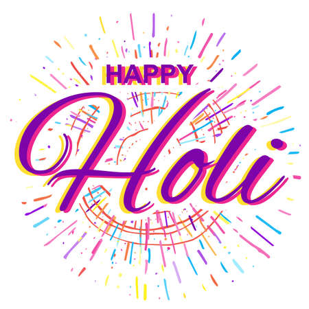 Greeting Card for Happy Holi Spring Festival with Sample Text. llustration of Colorful Gulaal or Powder Colorのイラスト素材