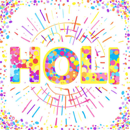Greeting Card for Happy Holi Spring Festival with Sample Text. llustration of Colorful Gulaal or Powder Colorのイラスト素材