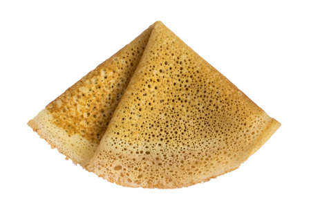 Thin Pancake Isolated on White Background Top View. Fresh Homemade Crepes with a Clipping Pathの写真素材
