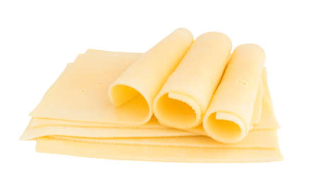 Sliced Gouda Cheese Isolated on White Background Top Viewの写真素材