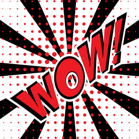 WOW Wording in comic speech bubble on burst background Vector Illustrationのイラスト素材