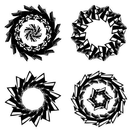 Round Frames, Wheels or Mandalas. Circle Vector Black and White Illustrationのイラスト素材