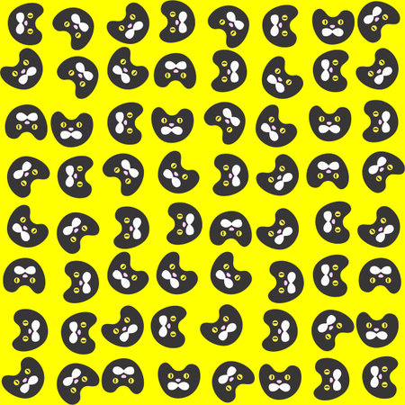Pattern With Black Cat on Yellow Background