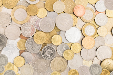 Collection of Coins from Around the World. Metal Money of Different Countries
