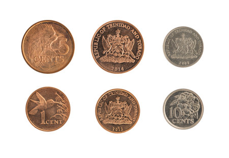 Trinidad and Tobago coins Depicting the National Emblem Isolated on White Background