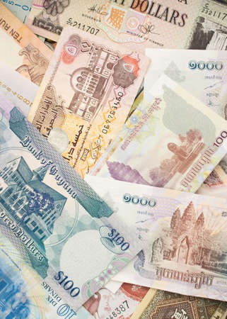 Collection of Banknotes from Around the World. Paper Money of Different Countriesの写真素材