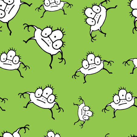 Vector Doodle Bacteria Germs or Cartoon Monsters Seamless Pattern.のイラスト素材