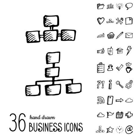 Set of Vector Business Icons in Doodle Style. Hand Drawn Finance Symbols. Sketched Infographic Elementsのイラスト素材