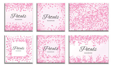 Pink Flying Petals Background Collection. Festive Summer Floral Texture. Vector Illustrationのイラスト素材